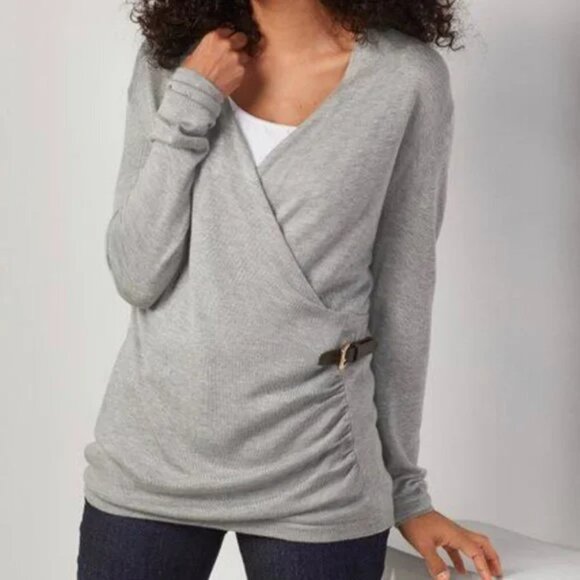Soft Surroundings Gray Rayon/Wool/Cashmere Blend  Faux Wrap Sweater - Picture 1 of 7